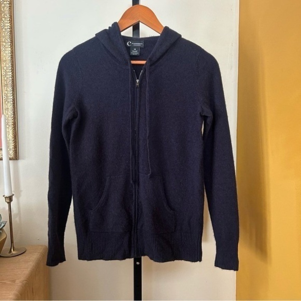 C by Bloomingdale's 100% 2-Ply Cashmere Full Zip Hoodie Luxury Navy Blue Size XS - Picture 1 of 5